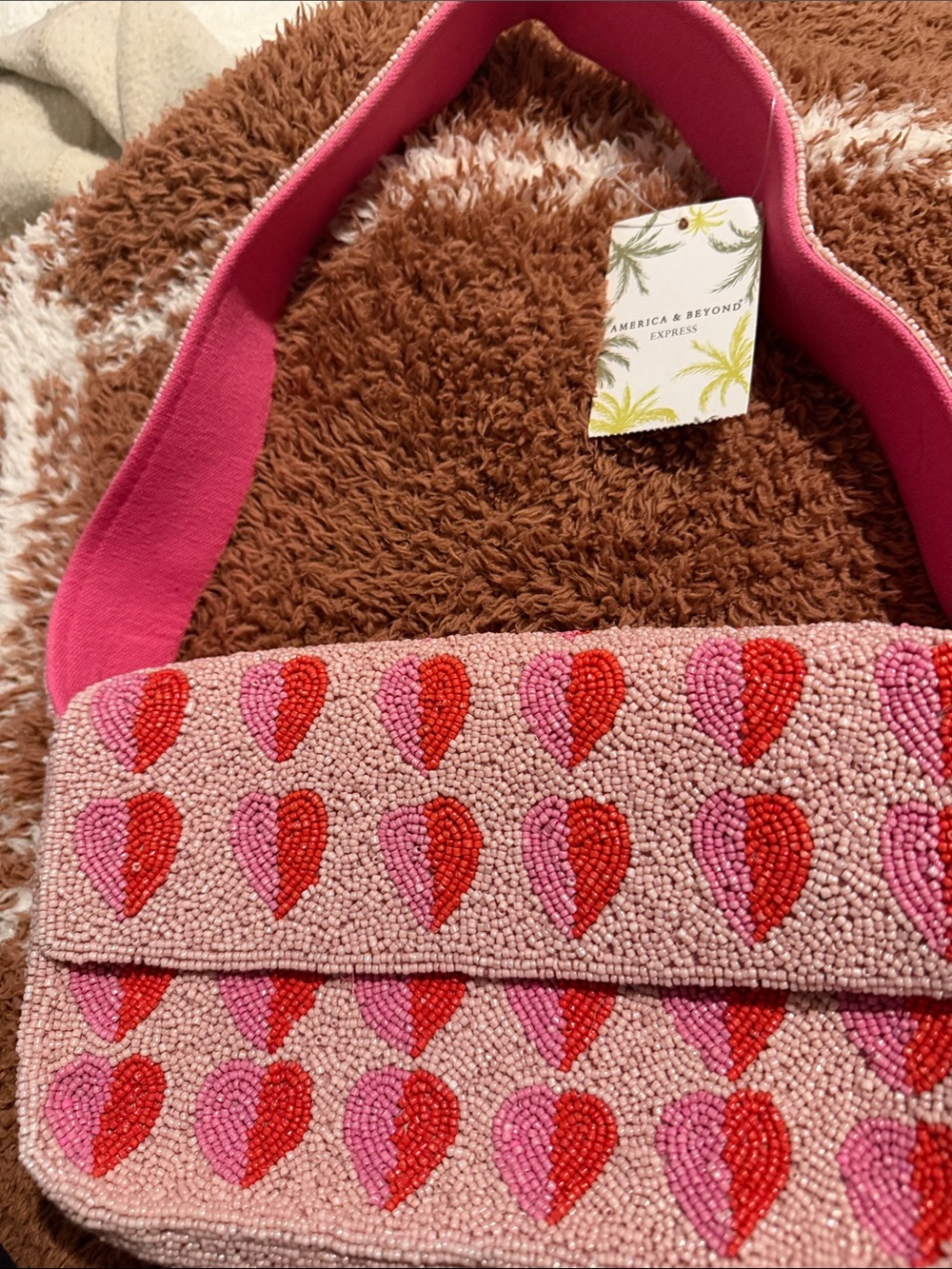 NWT Beaded Pink Heart Shoulder Bag